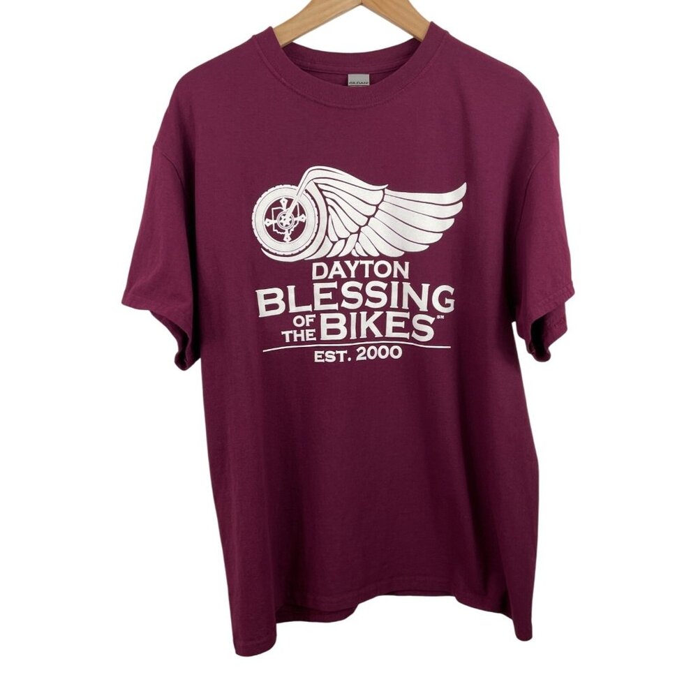 Vintage Dayton Blessing of the Bikes Maroon Short Sleeve T-shirt Mens Size L